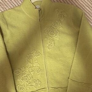 Coldwater Creek Light Green Embroidered Bomber Jacket